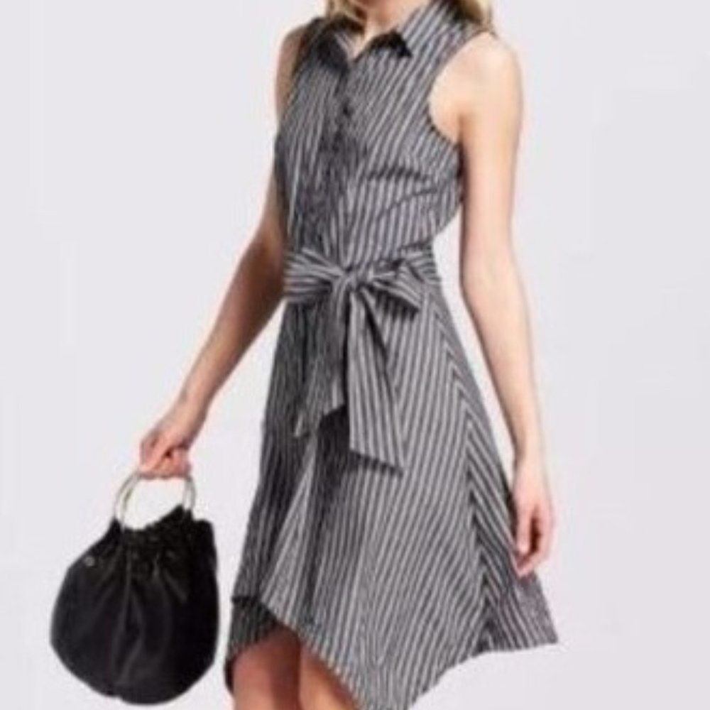 FINAL PRICE! Sleeveless Belted Shirt Dress - Handkerchief Hem